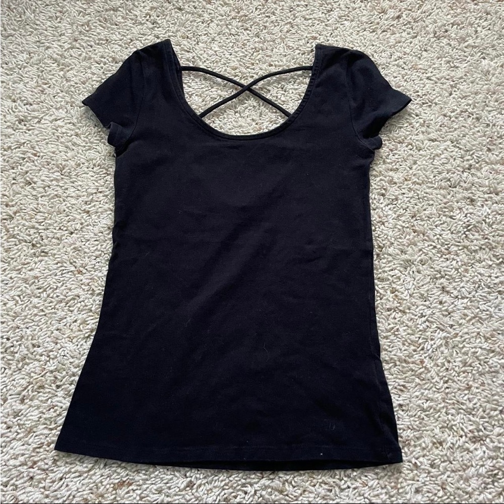aeropostale short sleeve black criss cross top size extra small!